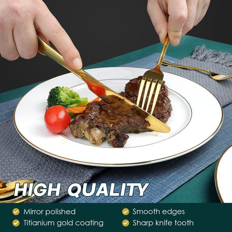 OGORI Gold Silverware Set, OGORI 40-Piece Food Grade Stainless Steel Gold Flatware Set, Kitchen Utensil Set Service for 8, Mirror Polished Tableware Cutlery Set for Home and Restaurant, Dishwasher Safe - Image 5